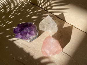 Amethyst Cluster, Rose Quartz & Clear Quartz Point Set
