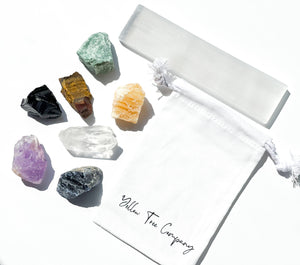 Chakra Stones Set: Obsidian, Amethyst, Selenite Charging Plate