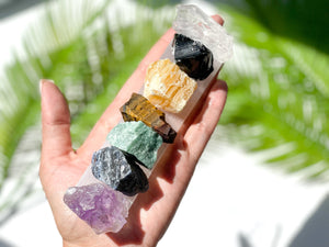 Chakra Stones Set: Obsidian, Amethyst, Selenite Charging Plate