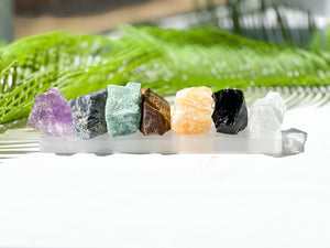 Chakra Stones Set: Obsidian, Amethyst, Selenite Charging Plate