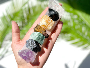 Chakra Stones Set: Obsidian, Amethyst, Selenite Charging Plate