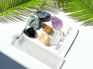 Chakra Stones Set: Obsidian, Amethyst, Selenite Charging Plate