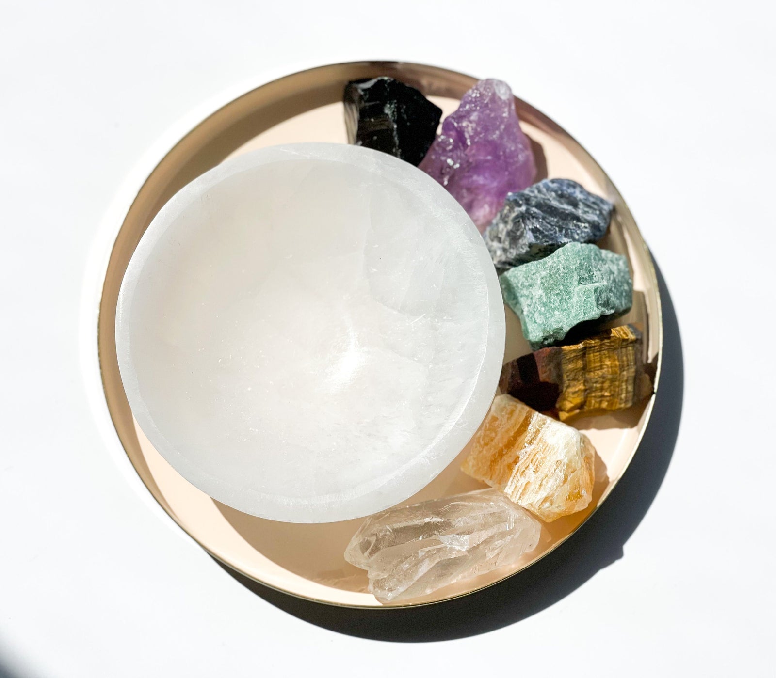 Crystal Set - Chakra Stones Set: Raw Gemstones & Selenite Charging Bowl