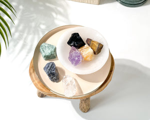 Crystal Set - Chakra Stones Set: Raw Gemstones & Selenite Charging Bowl