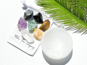 Crystal Set - Chakra Stones Set: Raw Gemstones & Selenite Charging Bowl
