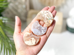Cherry Blossom Flower Agate Crystal Moon: Healing Sakura Crystal