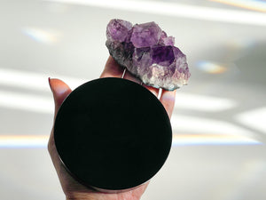 Amethyst Cluster & Black Obsidian Scrying Mirror Set