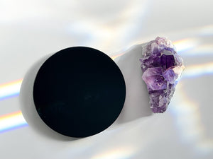 Amethyst Cluster & Black Obsidian Scrying Mirror Set