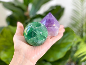 Amethyst Point & Fluorite Sphere Crystal Set: Healing Decor
