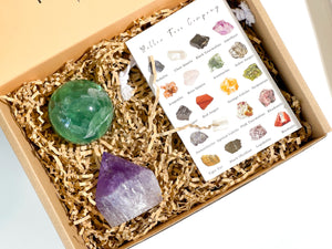 Amethyst Point & Fluorite Sphere Crystal Set: Healing Decor