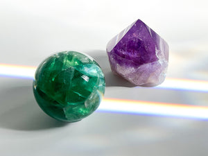 Amethyst Point & Fluorite Sphere Crystal Set: Healing Decor