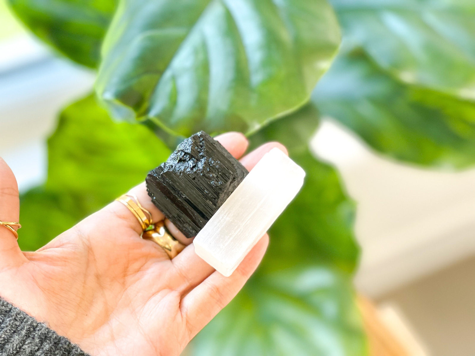 Selenite and Tourmaline Crystal Set for Healing and Protection