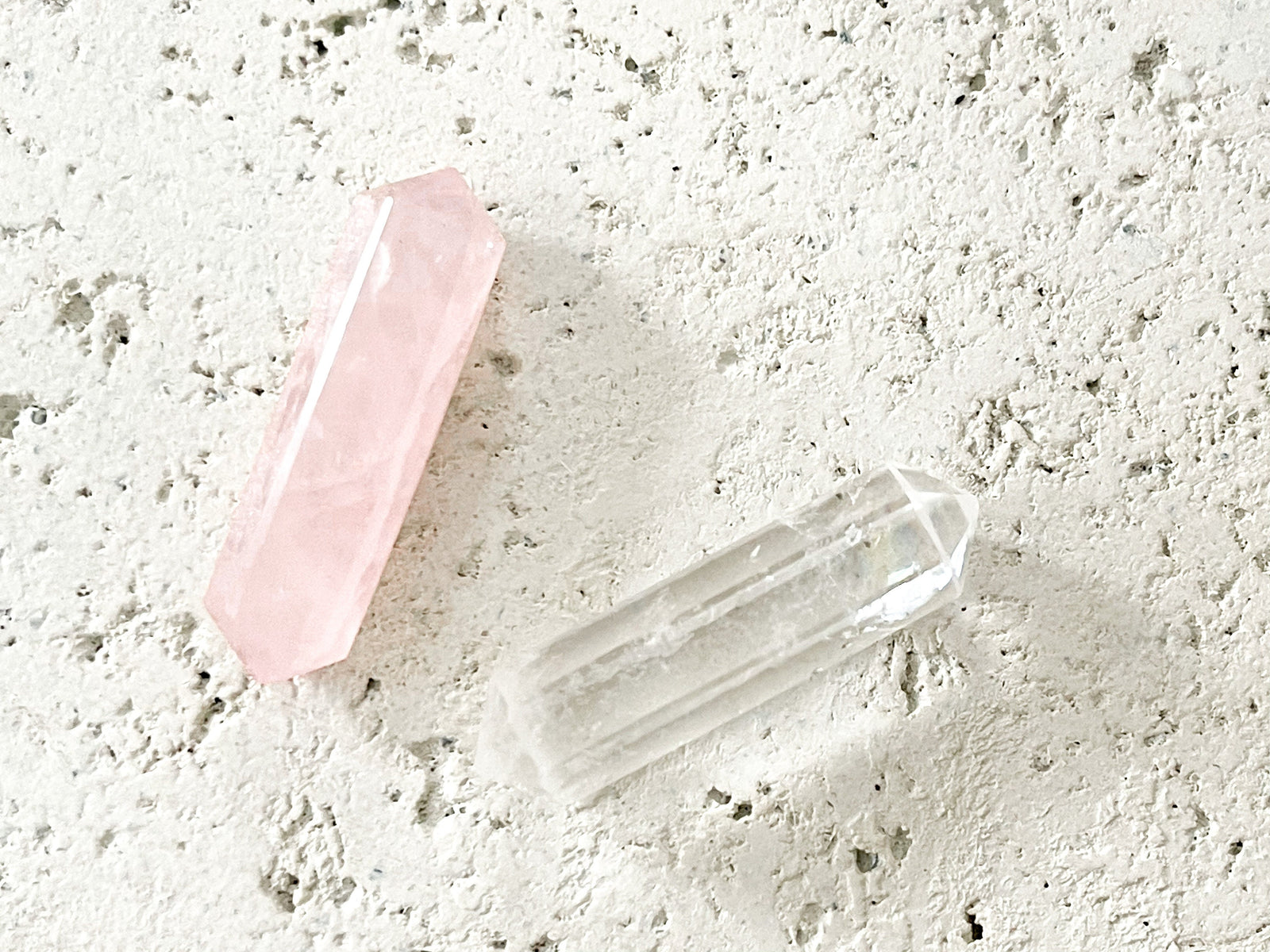 Rose Quartz & Clear Quartz Crystal Set: Double-Terminated Points for Love, Clarity and Spiritual Growth
