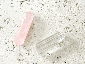 Rose Quartz & Clear Quartz Crystal Set: Double-Terminated Points for Love, Clarity and Spiritual Growth
