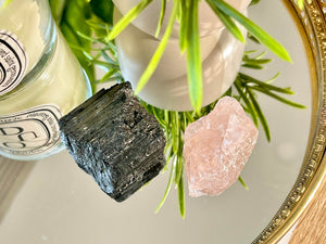 Raw Rose Quartz & Black Tourmaline Set: Natural Healing Crystals