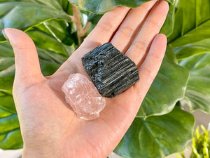 Raw Rose Quartz & Black Tourmaline Set: Natural Healing Crystals