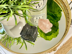 Raw Rose Quartz & Black Tourmaline Set: Natural Healing Crystals