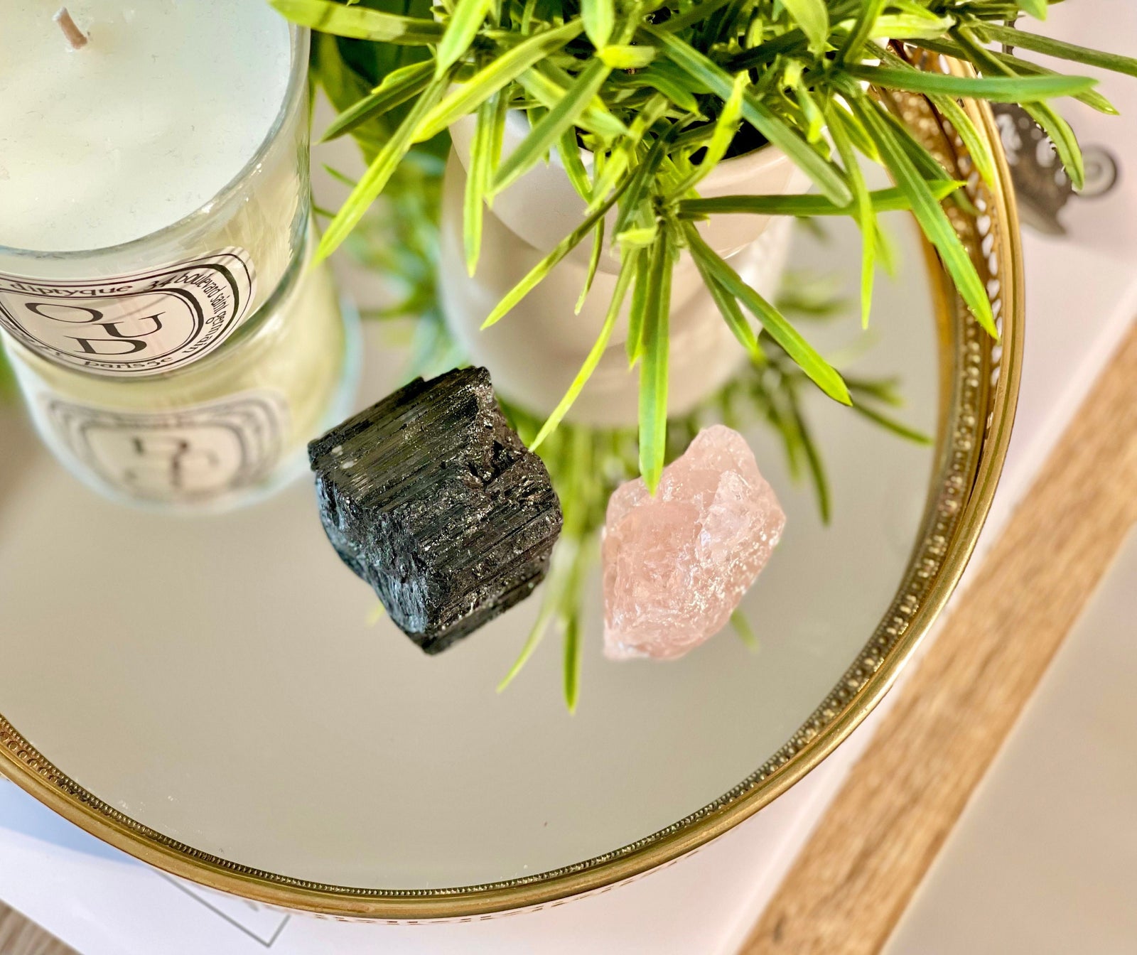 Raw Rose Quartz & Black Tourmaline Set: Natural Healing Crystals