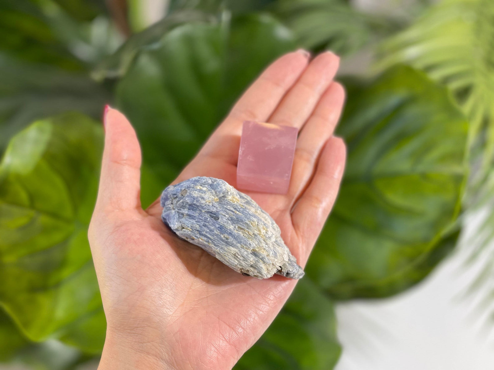 Rose Quartz Cube & Blue Kyanite Blade Crystal Set