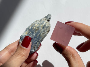 Rose Quartz Cube & Blue Kyanite Blade Crystal Set