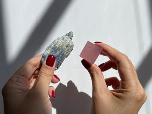 Rose Quartz Cube & Blue Kyanite Blade Crystal Set