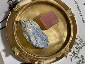 Rose Quartz Cube & Blue Kyanite Blade Crystal Set