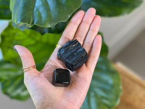 Black Obsidian+Black Tourmaline Crystal Set for Negative Energy and EMF Shielding