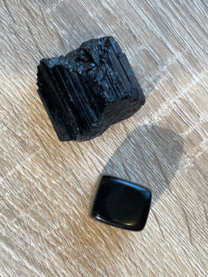 Black Obsidian+Black Tourmaline Crystal Set for Negative Energy and EMF Shielding