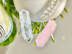 Rose Quartz & Clear Quartz Crystal Set: Double-Terminated Points for Love, Clarity and Spiritual Growth