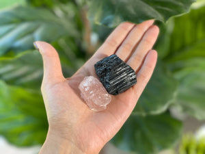 Raw Rose Quartz & Black Tourmaline Set: Natural Healing Crystals