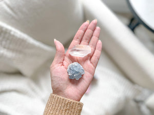 Celestite and Clear Quartz Crystals for Meditation, Reiki and Crystal Healing