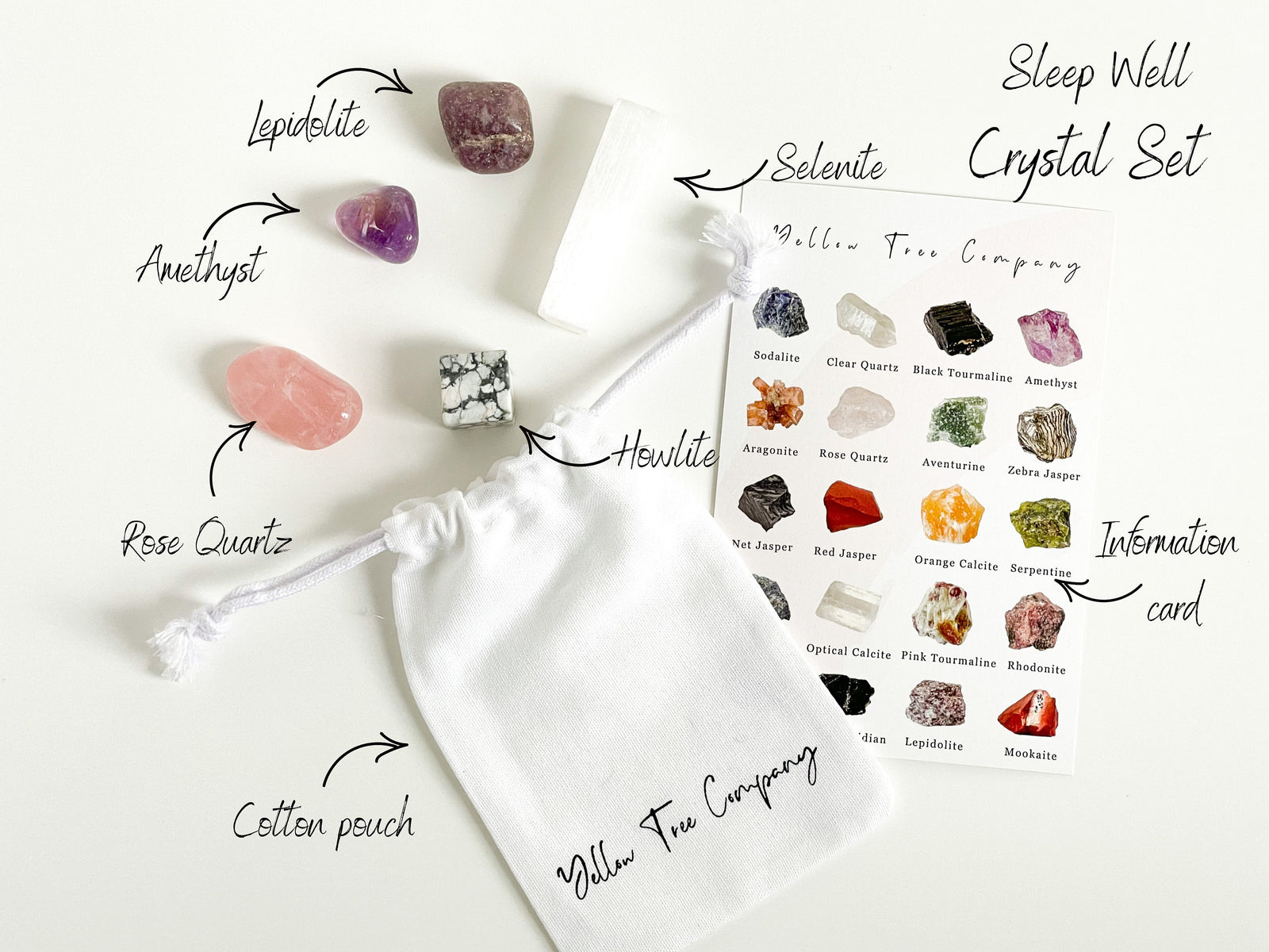 Sleep Well Crystal Set: Lepidolite, Selenite, Rose Quartz