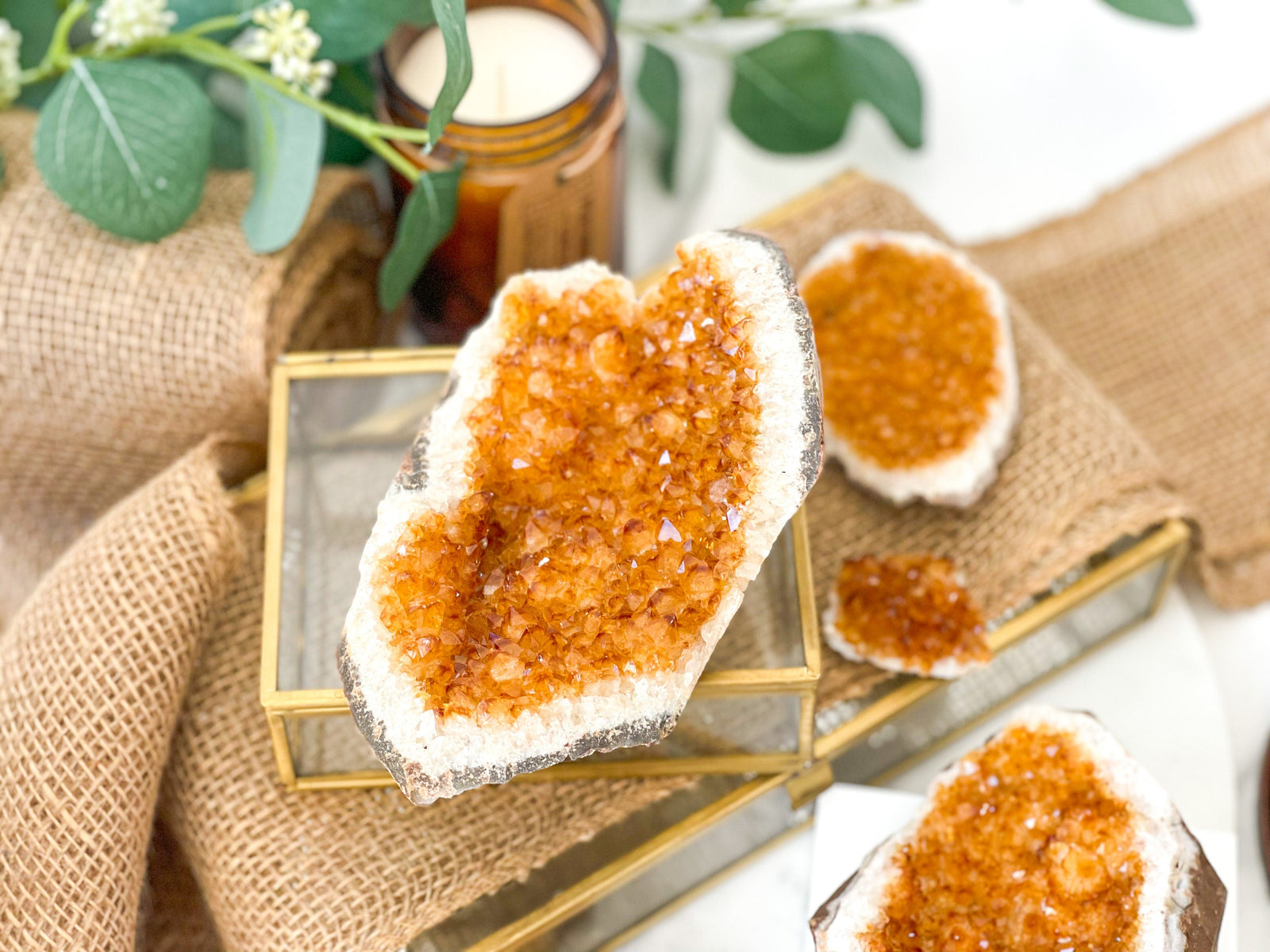 Raw Honey Citrine Druze Cluster: Natural Crystal Collection