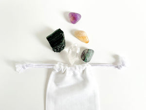 Crystal Set for College Success: Black Tourmaline, Citrine, Clear Quartz, Fluorite, and Amethyst