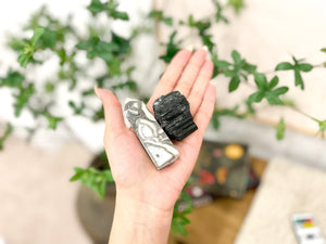 Thousand Eye Jasper Point and Black Tourmaline Chunk Crystal Combo for Grounding and Protection