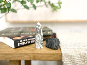Thousand Eye Jasper Point and Black Tourmaline Chunk Crystal Combo for Grounding and Protection