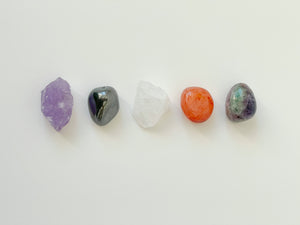 Focus Crystal Set: Fluorite, Hematite, Carnelian, Quartz, Amethyst