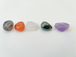 Focus Crystal Set: Fluorite, Hematite, Carnelian, Quartz, Amethyst