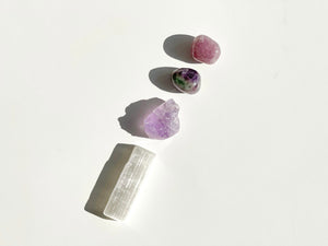 ADHD Crystal Set: Amethyst, Lepidolite, Fluorite & Selenite