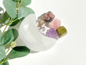 Grief & Loss Crystal Set with Selenite Moon Bowl: Healing Stones Gift