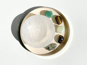 Wealth Attraction Crystal Set: Selenite Bowl, Aventurine, Jade, Pyrite, Garnet, Tiger's Eye