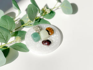 Wealth Attraction Crystal Set: Zodiac Selenite Plate, Aventurine, Jade, Pyrite, Garnet, Tiger Eye