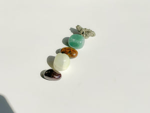 Wealth Attraction Crystal Set: Selenite Moon Bowl, Aventurine, Jade, Pyrite, Garnet, Tiger Eye