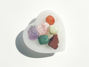Taurus Zodiac Crystal Set: Selenite Heart Bowl & Healing Stones