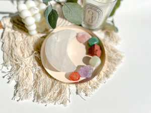 Taurus Zodiac Crystal Set: Selenite Moon Bowl, Healing Stones