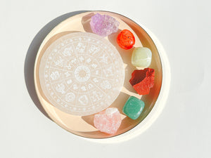 Taurus Zodiac Crystal Set: Selenite Charging Plate, Healing Stones