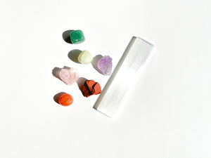 Taurus Crystal Set with Selenite Plate: Aventurine, Jade, Carnelian, Rose Quartz, Amethyst, Red Jasper - Healing Stones Kit