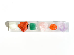 Taurus Zodiac Crystal Set: Chakra Selenite Slab, Healing Stones Kit