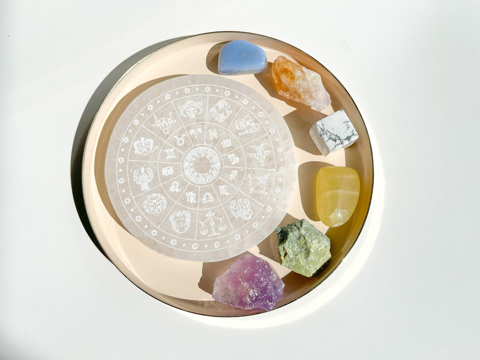 Gemini Zodiac Crystal Set: Selenite Plate, Healing Birthstones