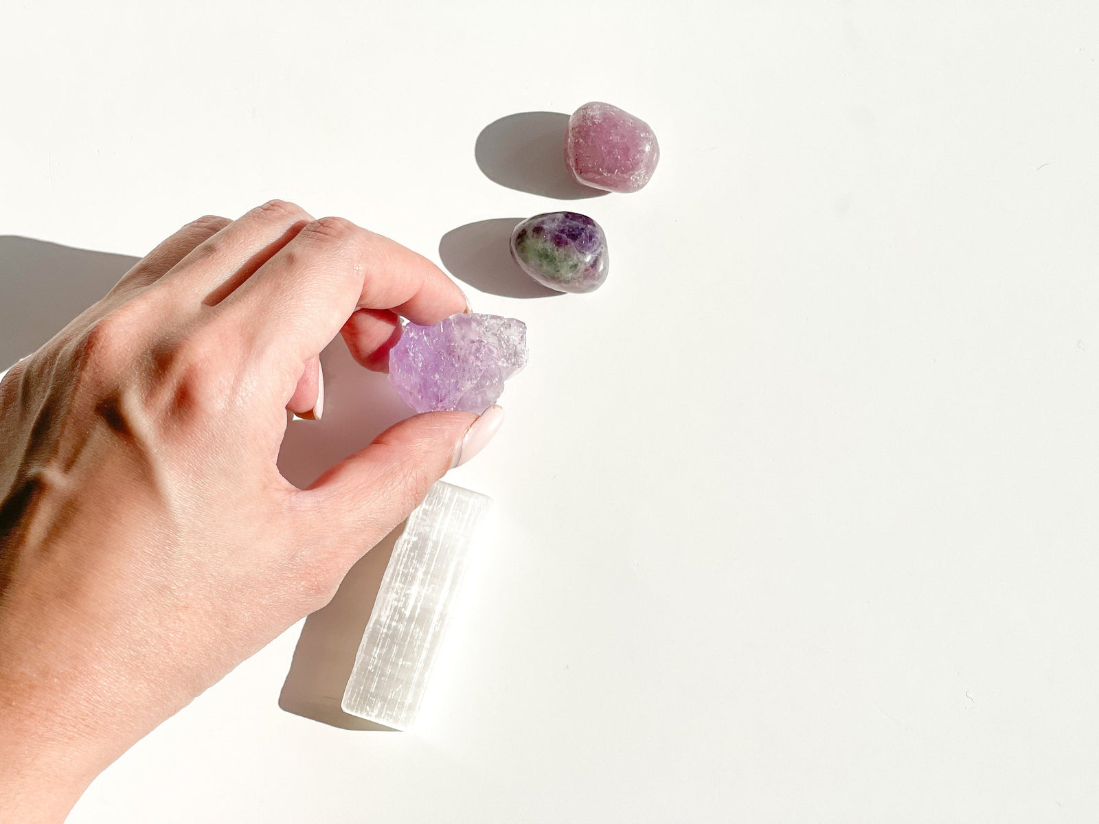 ADHD Crystal Set: Amethyst, Lepidolite, Fluorite & Selenite